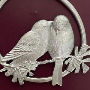 Amos Pewter Canada Winter Birds Christmas Holiday Ornament 1982 Love Birds